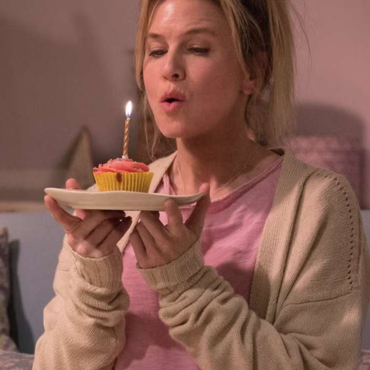 Bridget Jones celebrating her birthday alone.